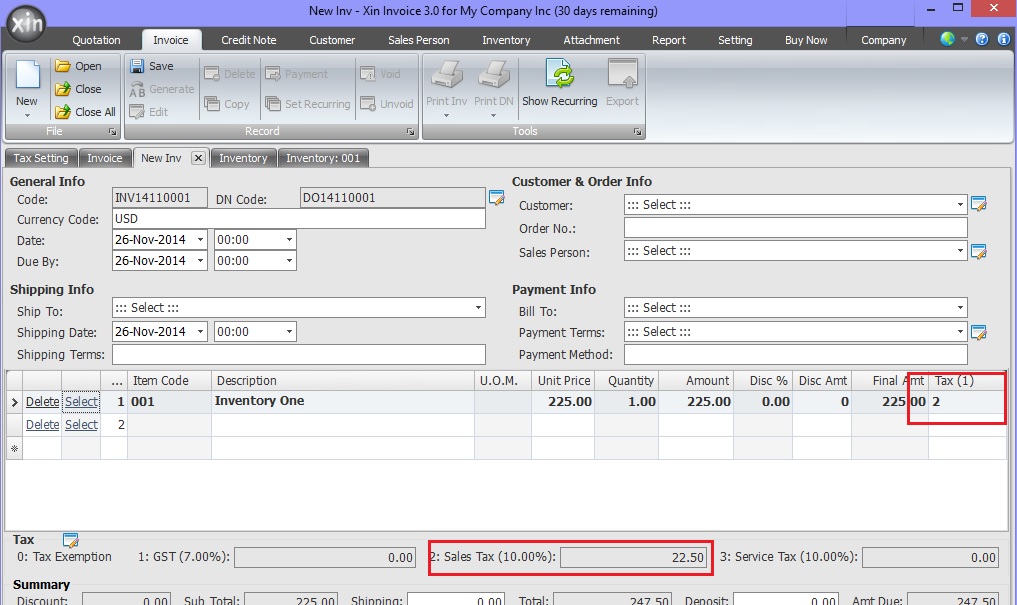 Apply single tax to an invoice