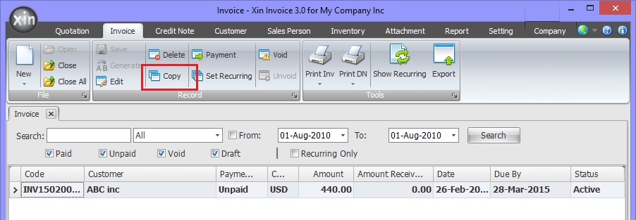 Duplicate Invoice