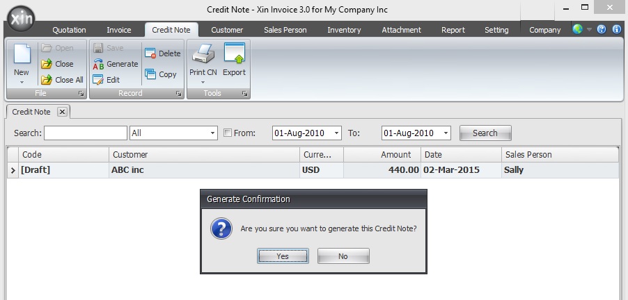 Generate Credit Note Option
