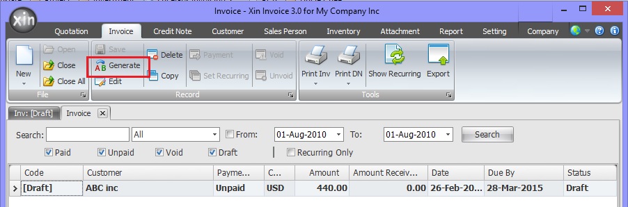 Generate Invoice