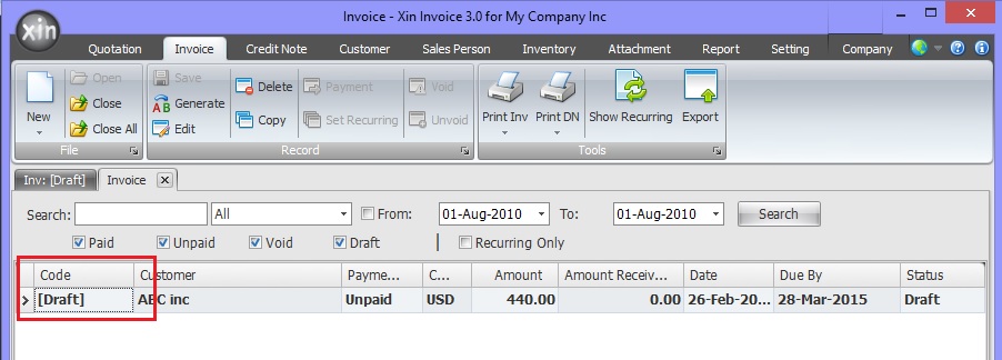 Invoice List