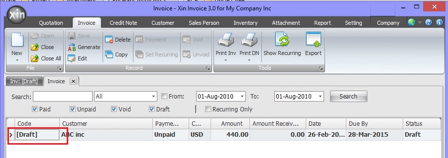 Select Draft Invoice