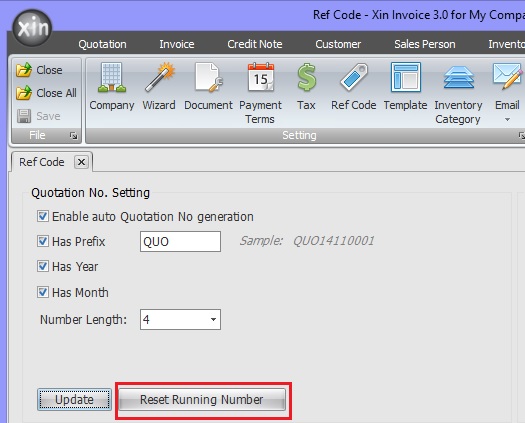 Reset running number