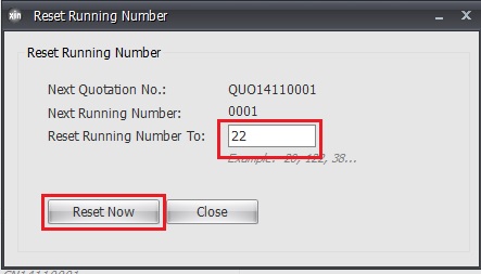 Reset running number