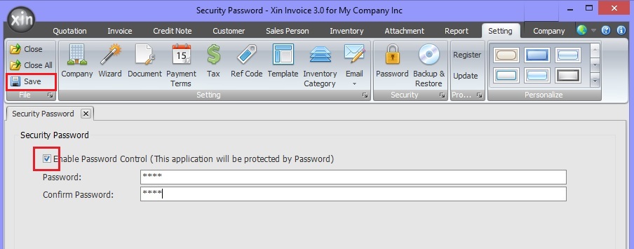 Set Security Password