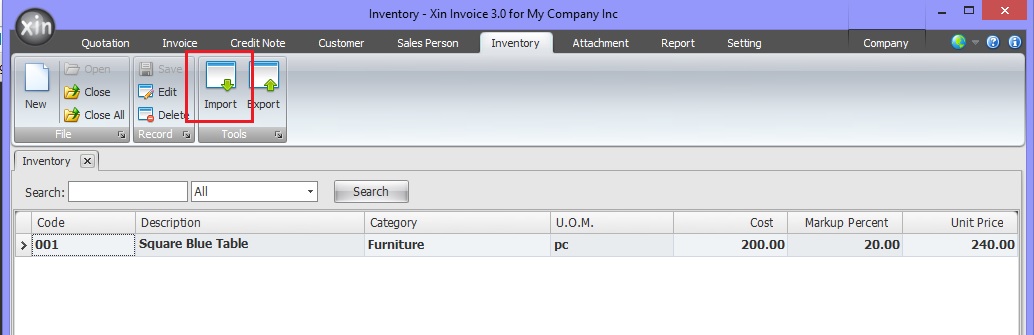 Import Inventory from Excel