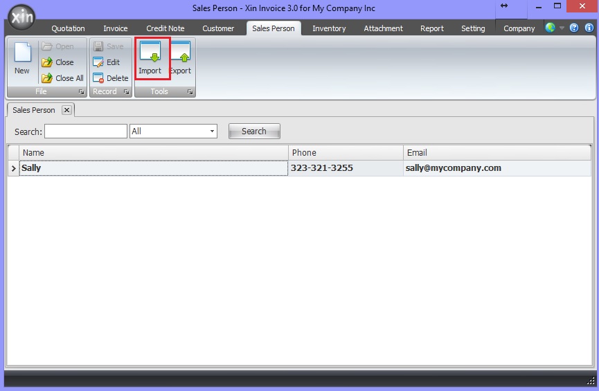 Import Sales Person from Excel
