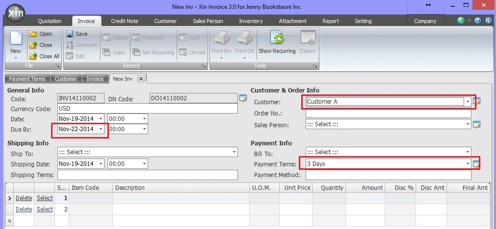 Invoice Input Form