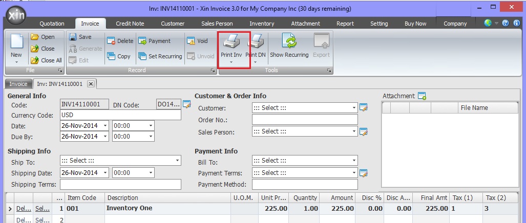 Print Invoice